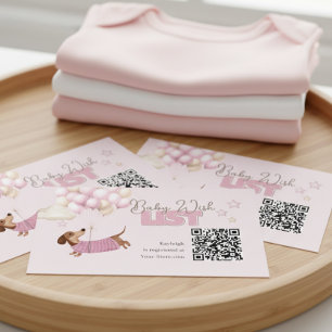 Dachshund QR Code Baby Registratie Website Roze Informatiekaartje