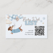 Dachshund QR Code Baby Registry Website Blue Informatiekaartje (Voorkant)