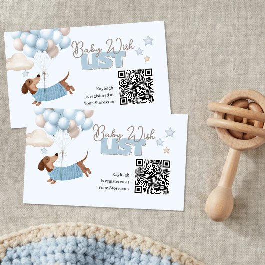 Dachshund QR Code Baby Registry Website Blue Informatiekaartje