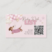 Dachshund QR Code Baby Registry Website Pink Informatiekaartje (Voorkant)