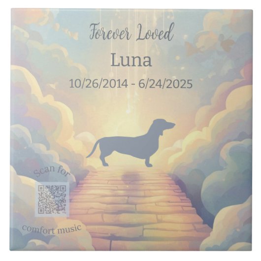 Dachshund Rainbow Bridge Memorial Tile with Music Tegeltje (Voorkant)