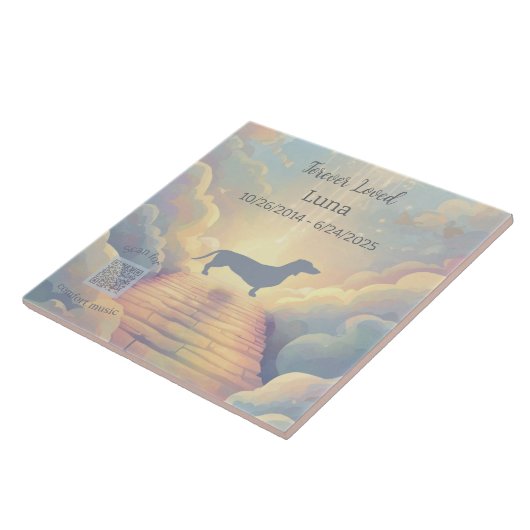 Dachshund Rainbow Bridge Memorial Tile with Music Tegeltje (Zijkant)