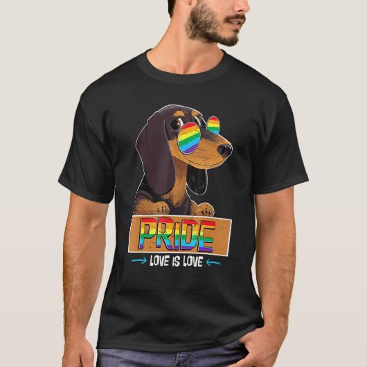 Dachshund Rainbow Love Is Liefde LGBT Awareness Ga T-shirt (Voorkant)