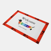Dachshund Rainbow Welkom Typografie Dog Deurmat (Schuin)