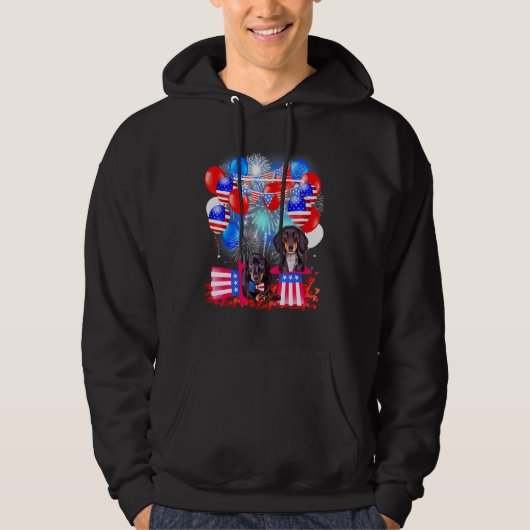Dachshund Red White Blue-zonnebril USA American F Hoodie (Voorkant)