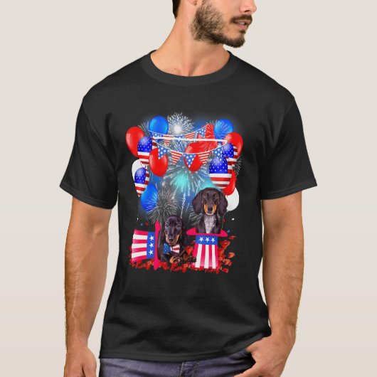Dachshund Red White Blue-zonnebril USA American F T-shirt (Voorkant)