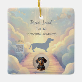 Dachshund Regenboogbrug-herdenkingssieraad Keramisch Ornament