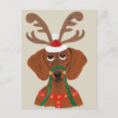 Dachshund Reindeer Feestdagenkaart (Voorkant)