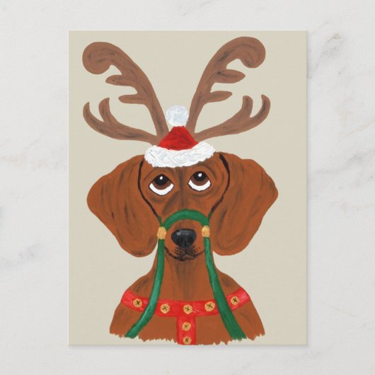 Dachshund Reindeer Feestdagenkaart (Voorkant)