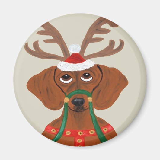 Dachshund Reindeer Magneet (Voorkant)