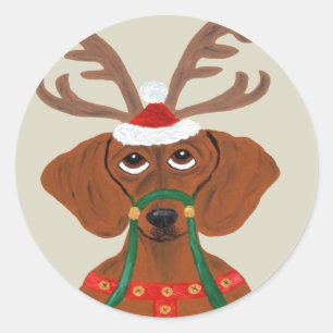 Dachshund Reindeer Ronde Sticker
