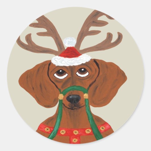Dachshund Reindeer Ronde Sticker (Voorkant)