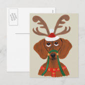 Dachshund Rendier Feestdagenkaart (Voorkant / Achterkant)