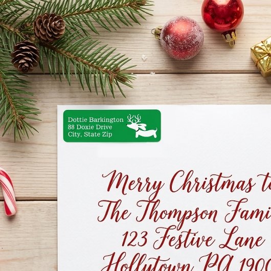 Dachshund Rendier Groene Kerst Adresetiketten Etiket