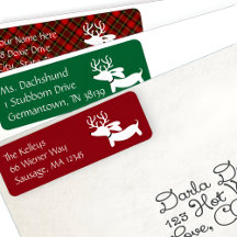 Dachshund Rendier Groene Kerst Adresetiketten