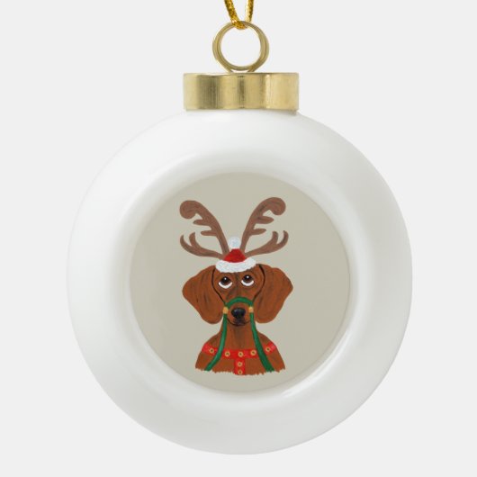 Dachshund Rendier Keramische Bal Ornament (Voorkant)