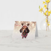 Dachshund Rendier Kerst Kaart (Gele Bloem)