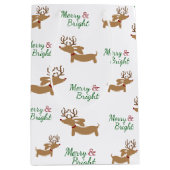 Dachshund Rendier Kerstcadeauzak Merry Doxie Medium Cadeauzakje (Voorkant)
