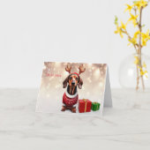 Dachshund Rendier Kerstkaart Kaart (Gele Bloem)