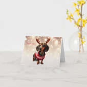 Dachshund Rendier Kerstkaart Kaart (Gele Bloem)