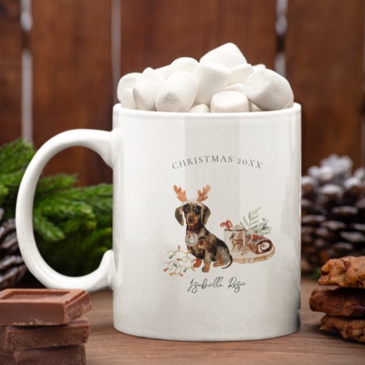 Dachshund Rendier | Monogram Kerstmis Koffiemok