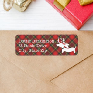 Dachshund Rendier Plaid Kerstmis Adresetiketten Etiket