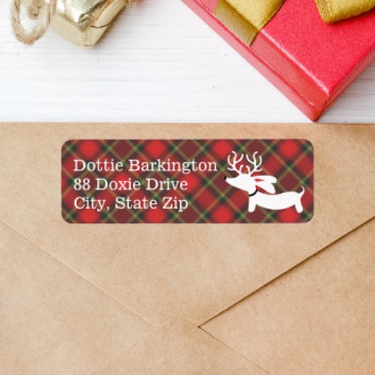 Dachshund Rendier Plaid Kerstmis Adresetiketten Etiket