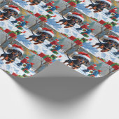 Dachshund Rent in de Sneeuw met Kerstmuts Cadeaupapier (Hoek)