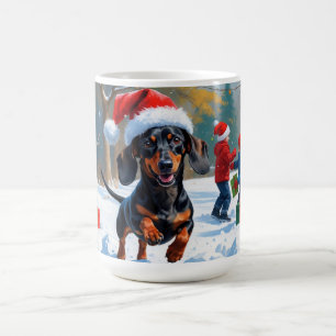 Dachshund Rent in de Sneeuw met Kerstmuts Koffiemok