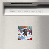 Dachshund Rent in de Sneeuw met Kerstmuts Magneet (Insitu (Vaatwasser))