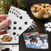 Dachshund Rent in de Sneeuw met Kerstmuts Pokerkaarten (Insitu)