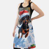 Dachshund Rent in de Sneeuw met Kerstmuts Schort (Insitu)