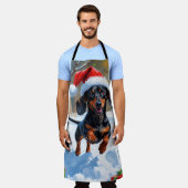 Dachshund Rent in de Sneeuw met Kerstmuts Schort (Gedragen)
