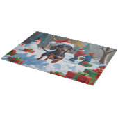 Dachshund Rent in de Sneeuw met Kerstmuts Snijplank (Hoek)