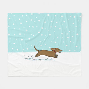 Dachshund Rent in de Sneeuw Wiener Dog Vakantie Fleece Deken