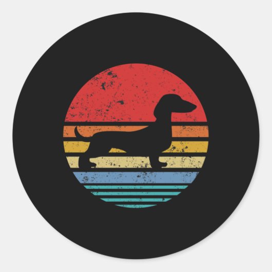 Dachshund Retro Sunset Dog Daschund Ronde Sticker (Voorkant)
