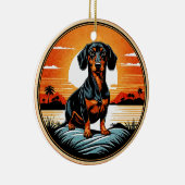 Dachshund Retro Sunset Dog Lover Keramisch Ornament (Rechts)
