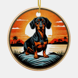 Dachshund Retro Sunset Dog Lover Keramisch Ornament
