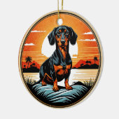 Dachshund Retro Sunset Dog Lover Keramisch Ornament (Links)