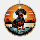 Dachshund Retro Sunset Dog Lover Keramisch Ornament (Achterkant)