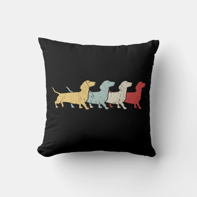 Dachshund Retro Vintage Kussen (Voorkant)
