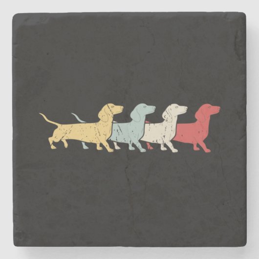 Dachshund Retro Vintage Stenen Onderzetter (Voorkant)