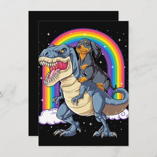 Dachshund Riding Dinosaur T Rex geeft jongens Kind Kaart (Voorkant / Achterkant)