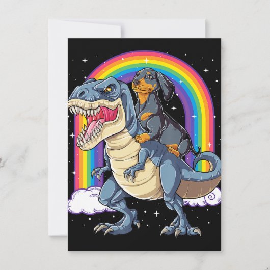 Dachshund Riding Dinosaur T Rex geeft jongens Kind Kaart (Voorkant)