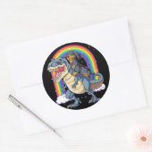 Dachshund Riding Dinosaur T Rex geeft jongens Kind Ronde Sticker (Envelop)