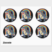 Dachshund Riding Dinosaur T Rex geeft jongens Kind Ronde Sticker (Vel)
