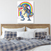 Dachshund Riding Dinosaur T Rex Gifts Boys Kinder Canvas Afdruk (Insitu (Slaapkamer))