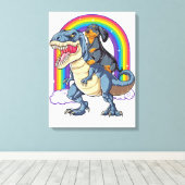 Dachshund Riding Dinosaur T Rex Gifts Boys Kinder Canvas Afdruk (Insitu (Houten vloer))