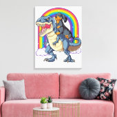 Dachshund Riding Dinosaur T Rex Gifts Boys Kinder Canvas Afdruk (Insitu (Woonkamer))