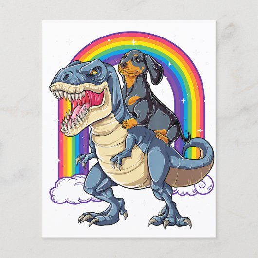 Dachshund Riding Dinosaur T Rex Gifts Boys Kinder Flyer (Voorkant)